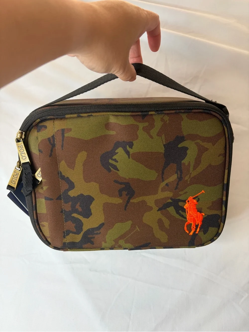 Polo Ralph Lauren Olive and Brown Camo Lunch Bag Tote Bag Orange Pony Insulated